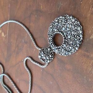Hematite Crystal Pendant with Long Chain